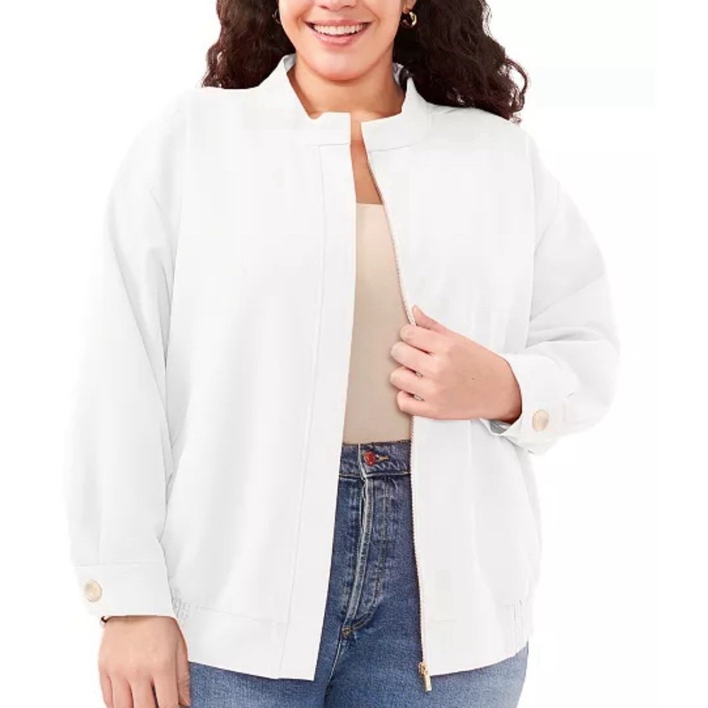 VINCE CAMUTO Soho Stretch Twill Banded Collar LongSleeve Zip Bomber Jacket 2x